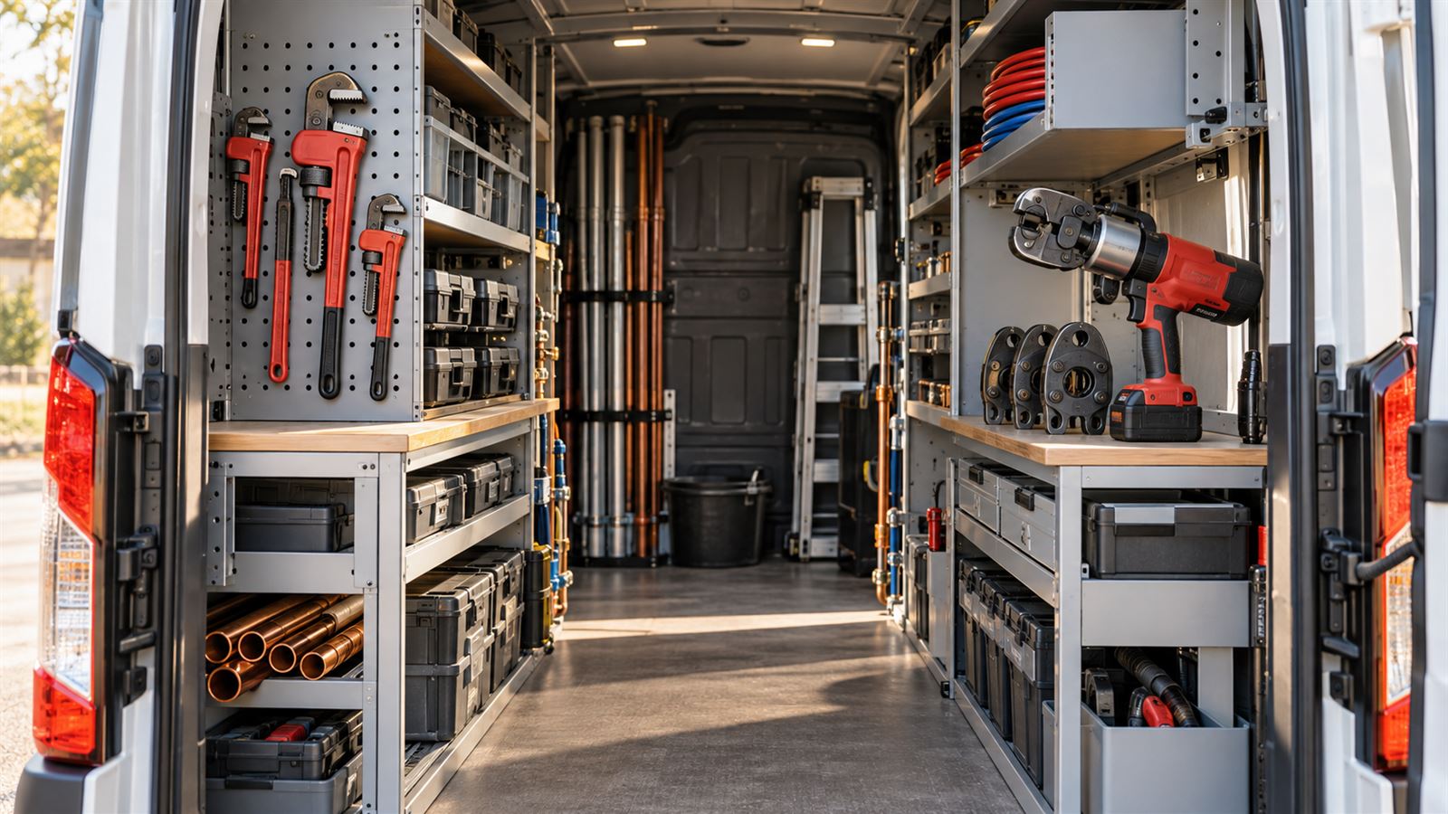 Symbolbild: Laderaum eines Handwerker-Transporters mit Werkzeug